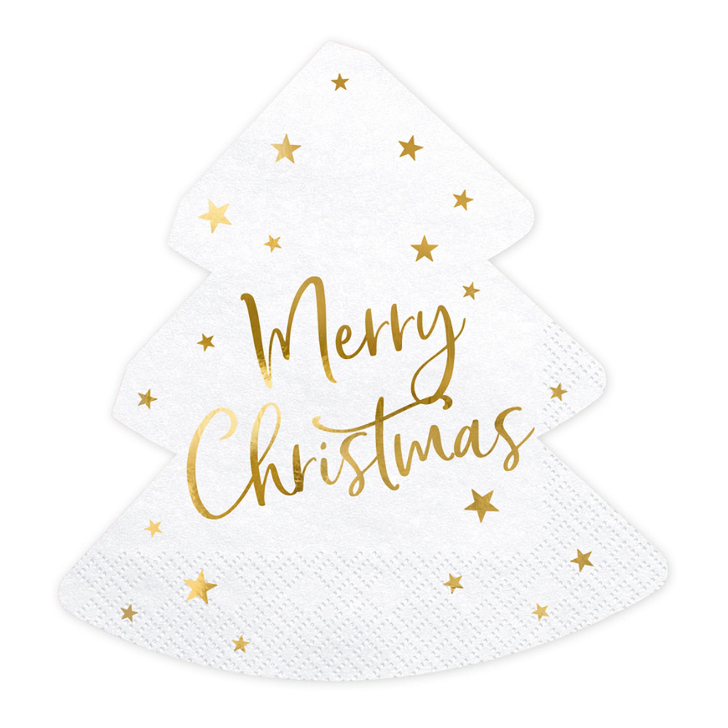 Servietter Merry Christmas Hvid/Guld - 20-stk