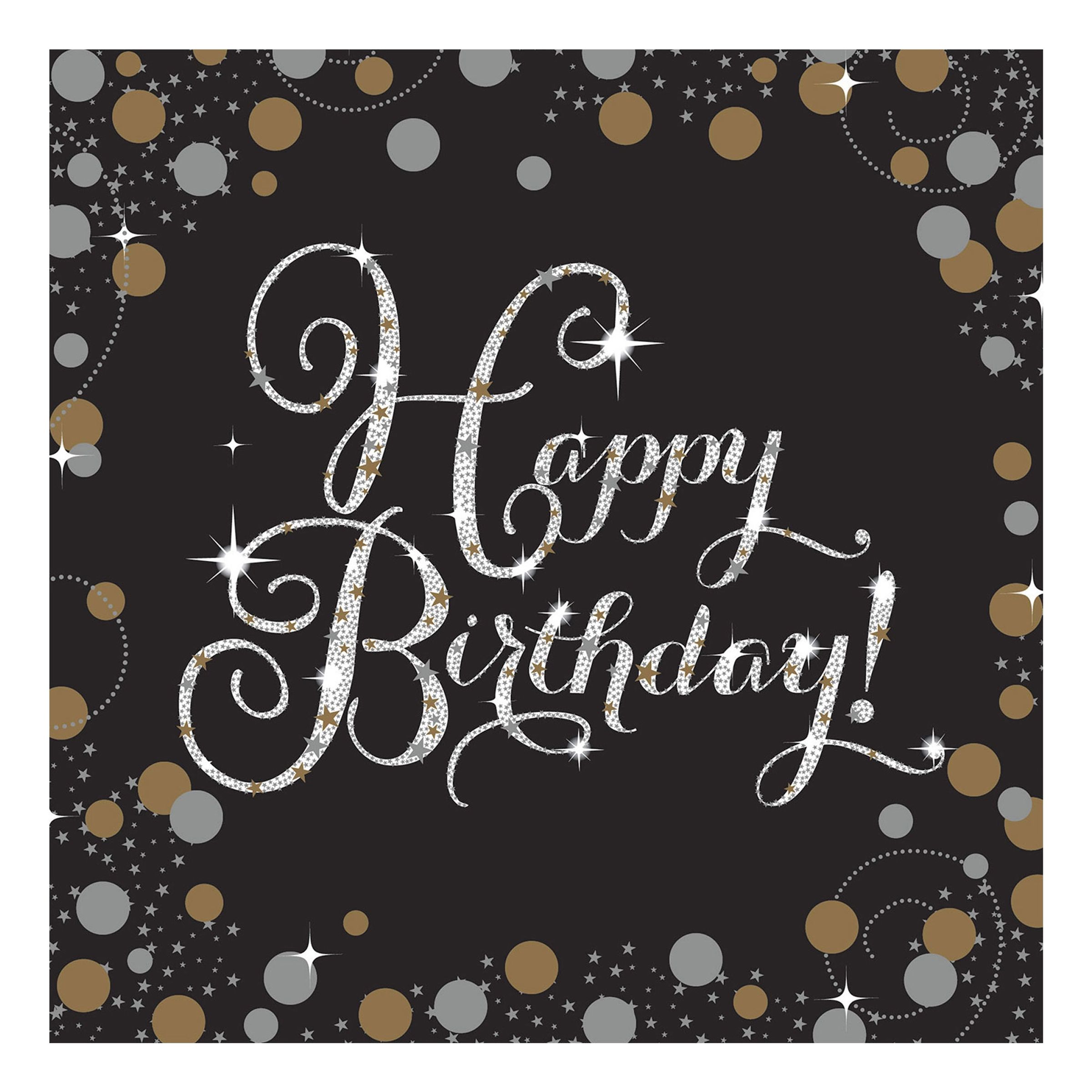 Servietter Happy Birthday Sparkling Sølv/Guld - 16-pak