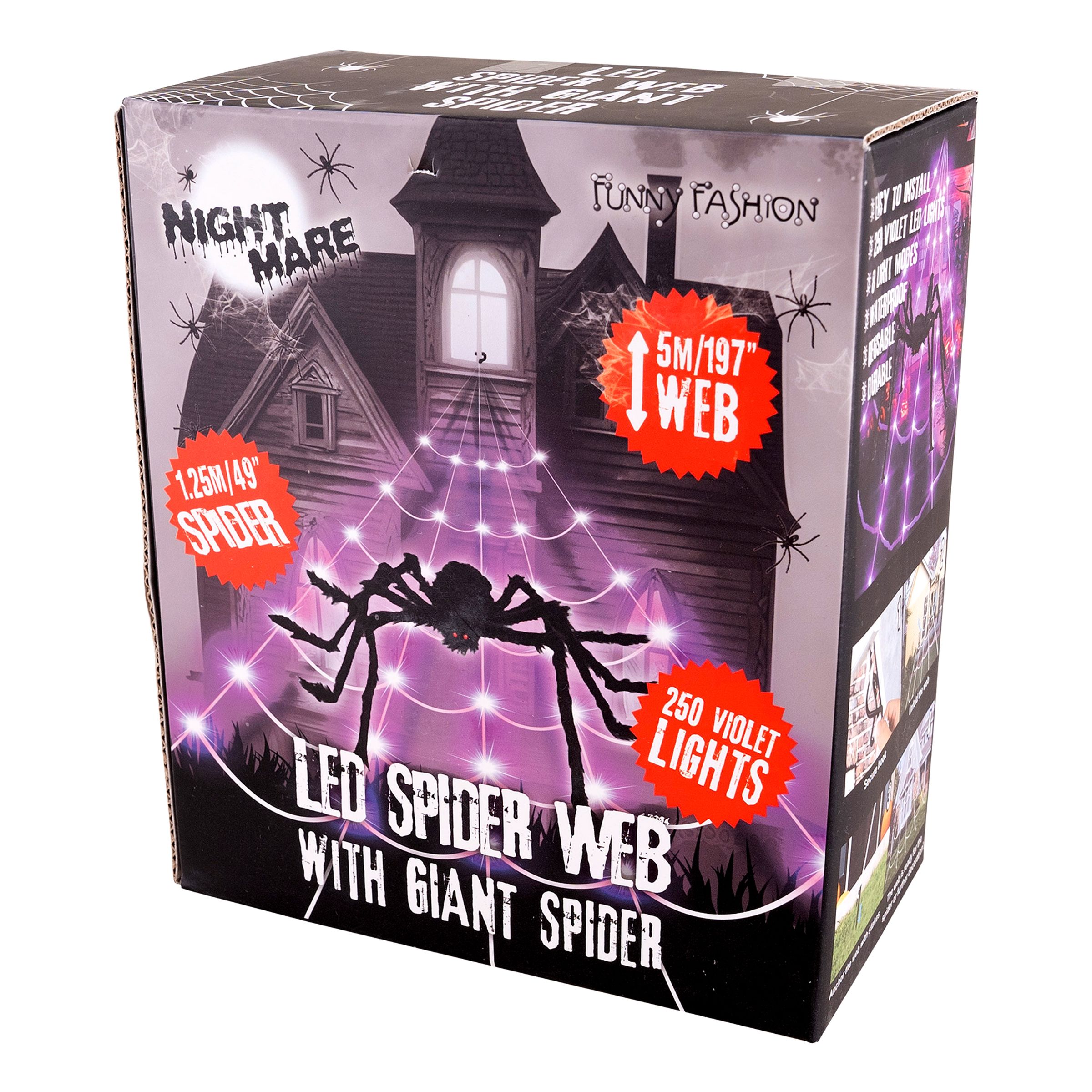 Spindelnät LED med Spindel - 250 lampor | Hem - Teman - Högtider - Halloween - Halloweendekorationer | Pryloteket