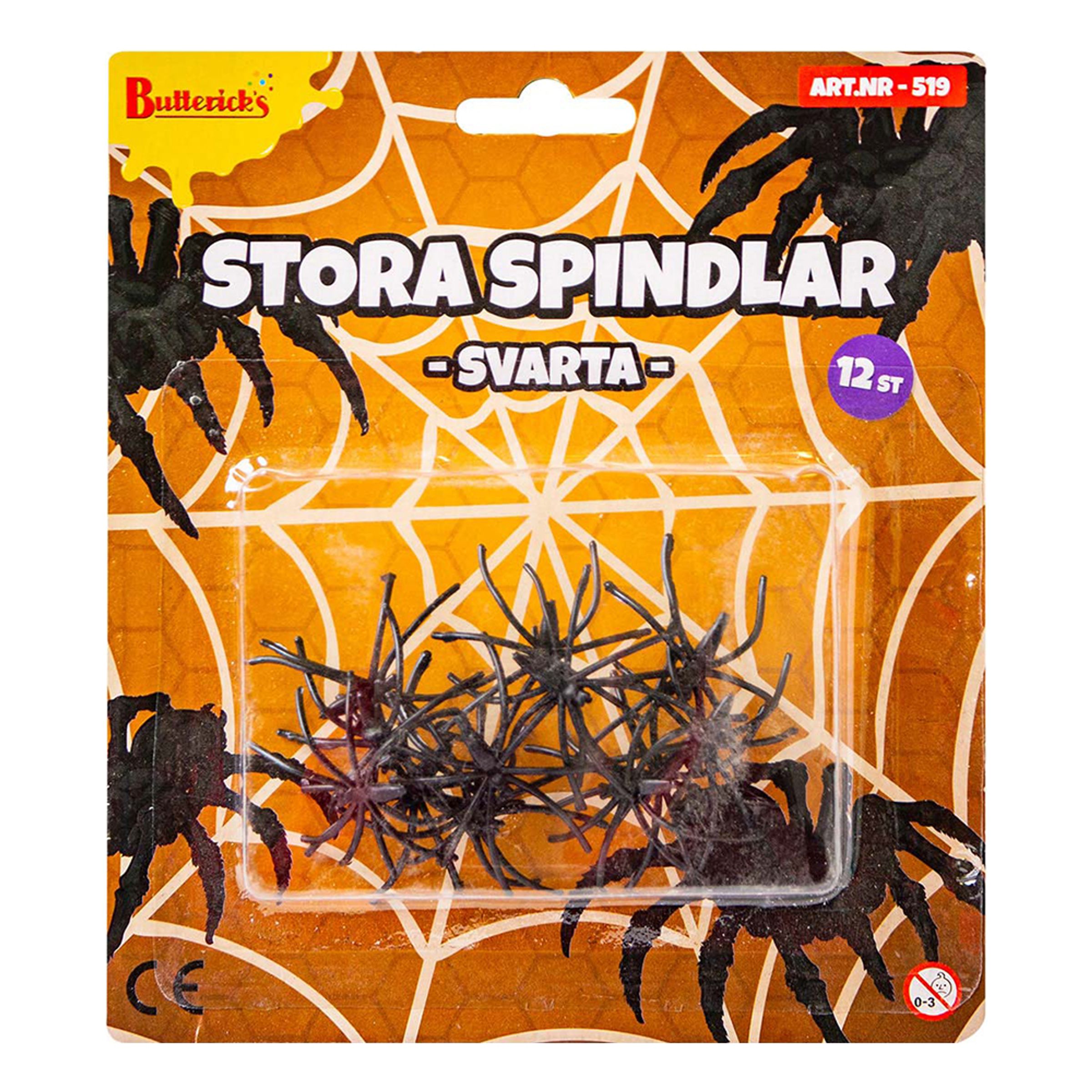 Stora Svarta Spindlar - 12-pack | Hem - Teman - Högtider - Halloween - Halloweendekorationer | Maskeradspecialisten