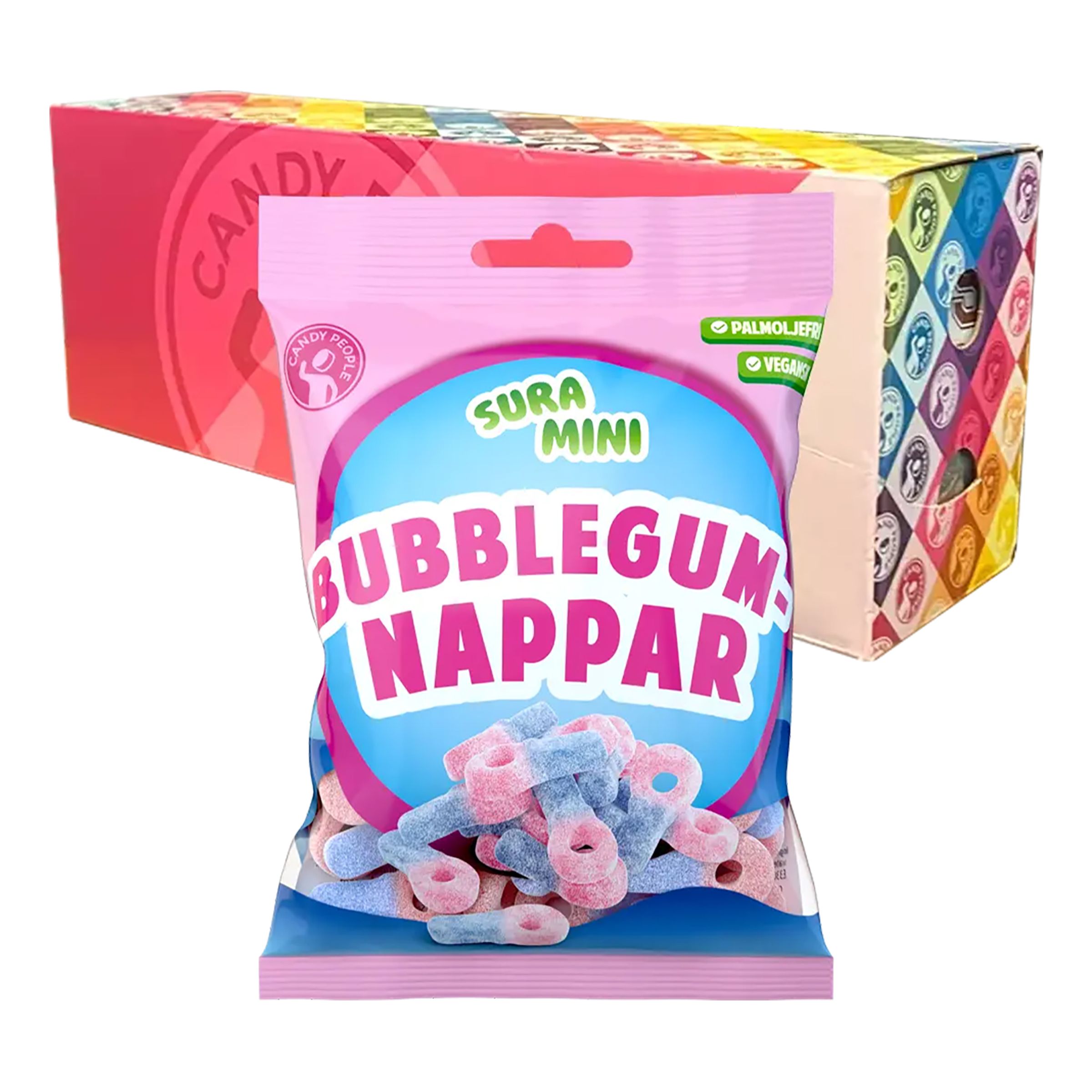 Sura Mini Bubblegumnappar Storpack - 18 x 70 g | Hem - Godis & Läsk - Godis - Surt Godis | Maskeradspecialisten