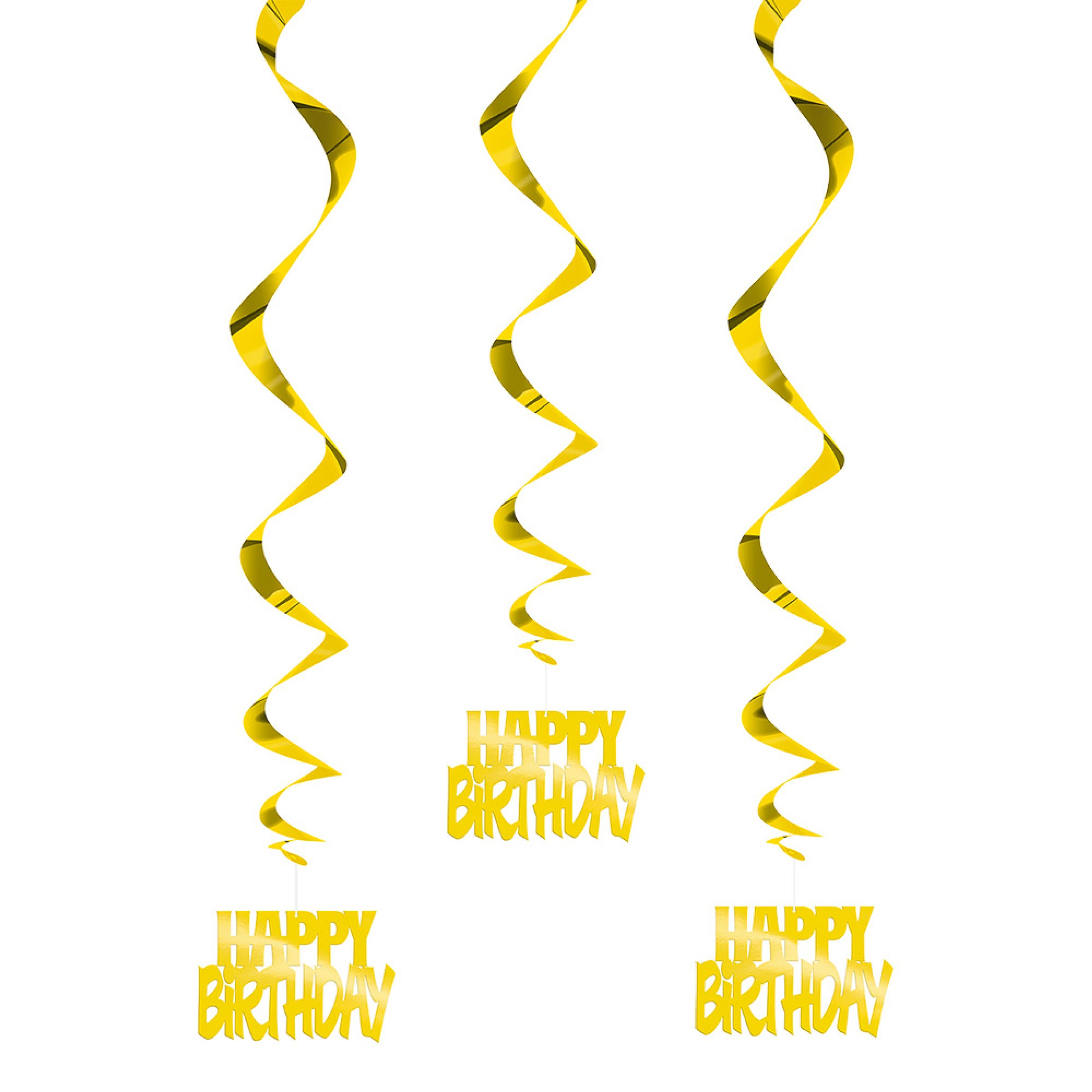 Swirls Happy Birthday Guld Hængende Dekoration - 3-pak