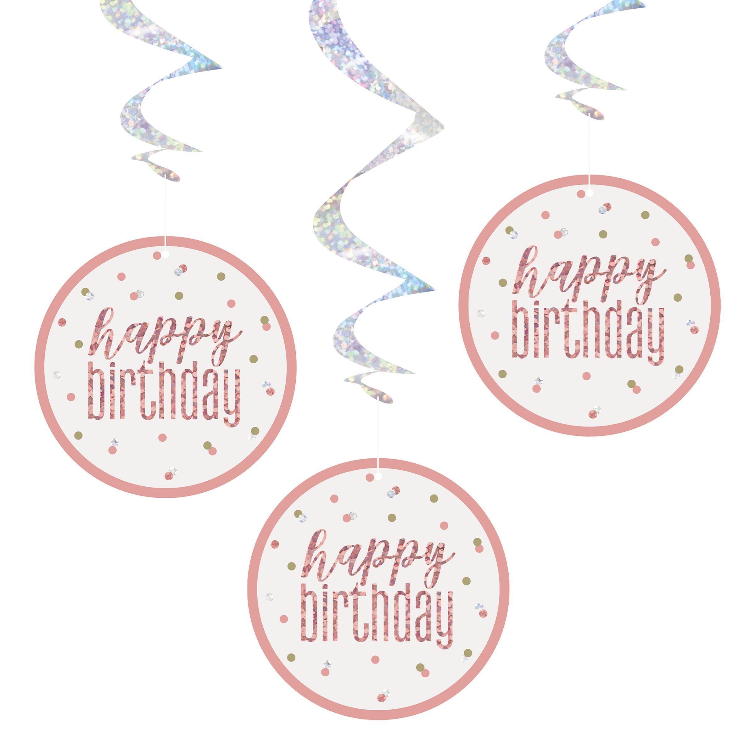 Swirls Happy Birthday Rosaguld - 6-pak