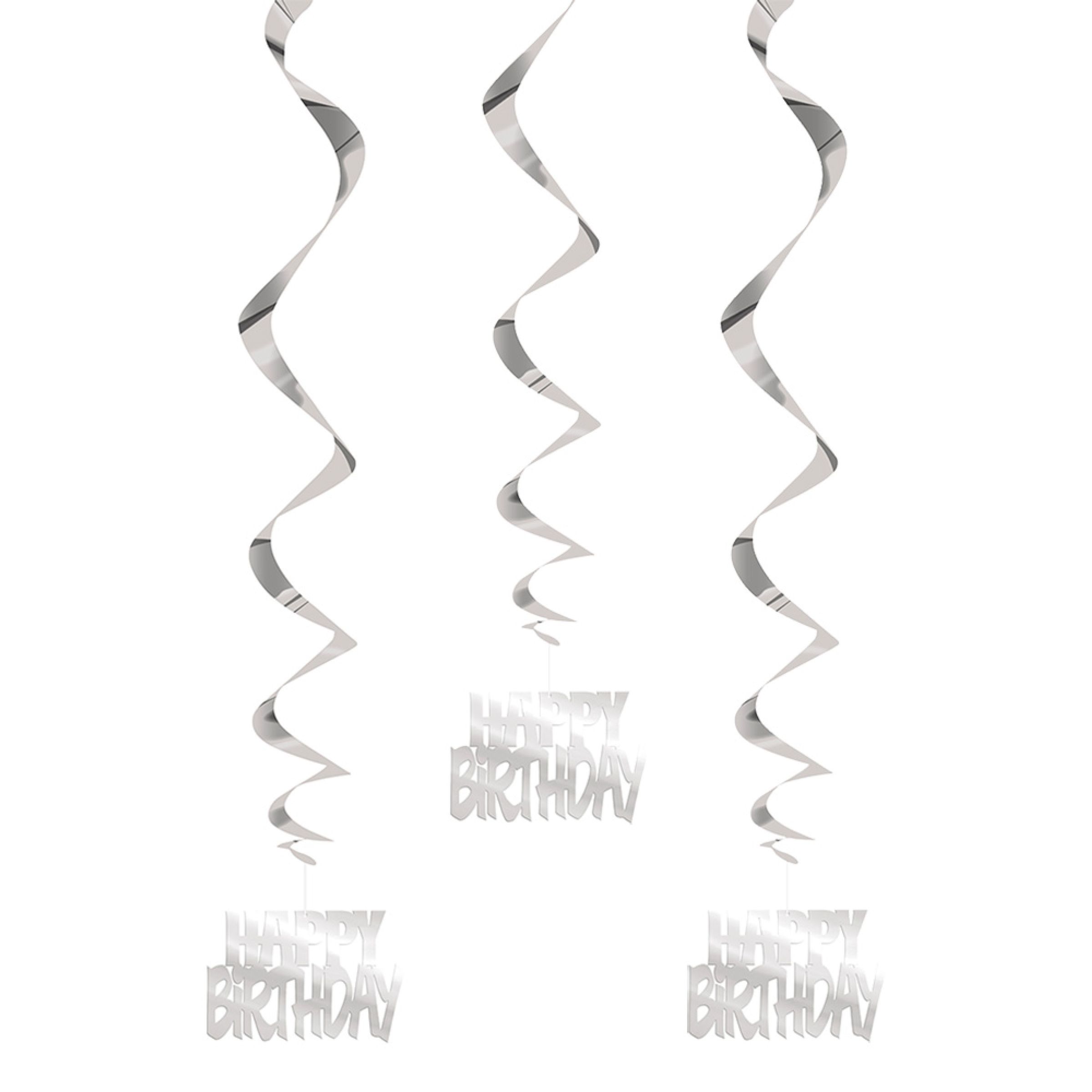 Swirls Happy Birthday Sølv Hængende Dekoration - 3-pak