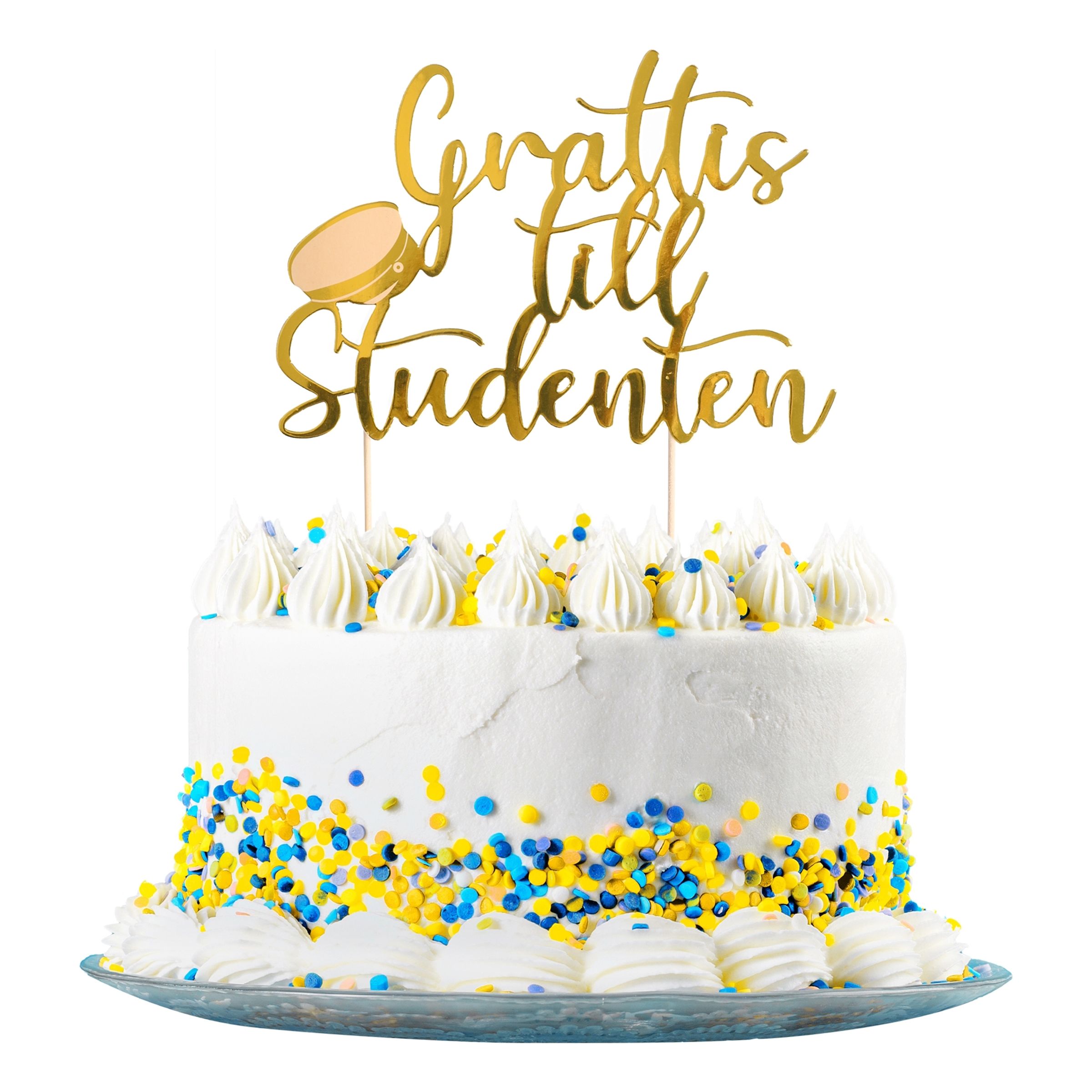 Tårtdekoration Grattis Till Studenten Guld | Hem - Festartiklar - Festdekoration - Tårtdekorationer | Pryloteket