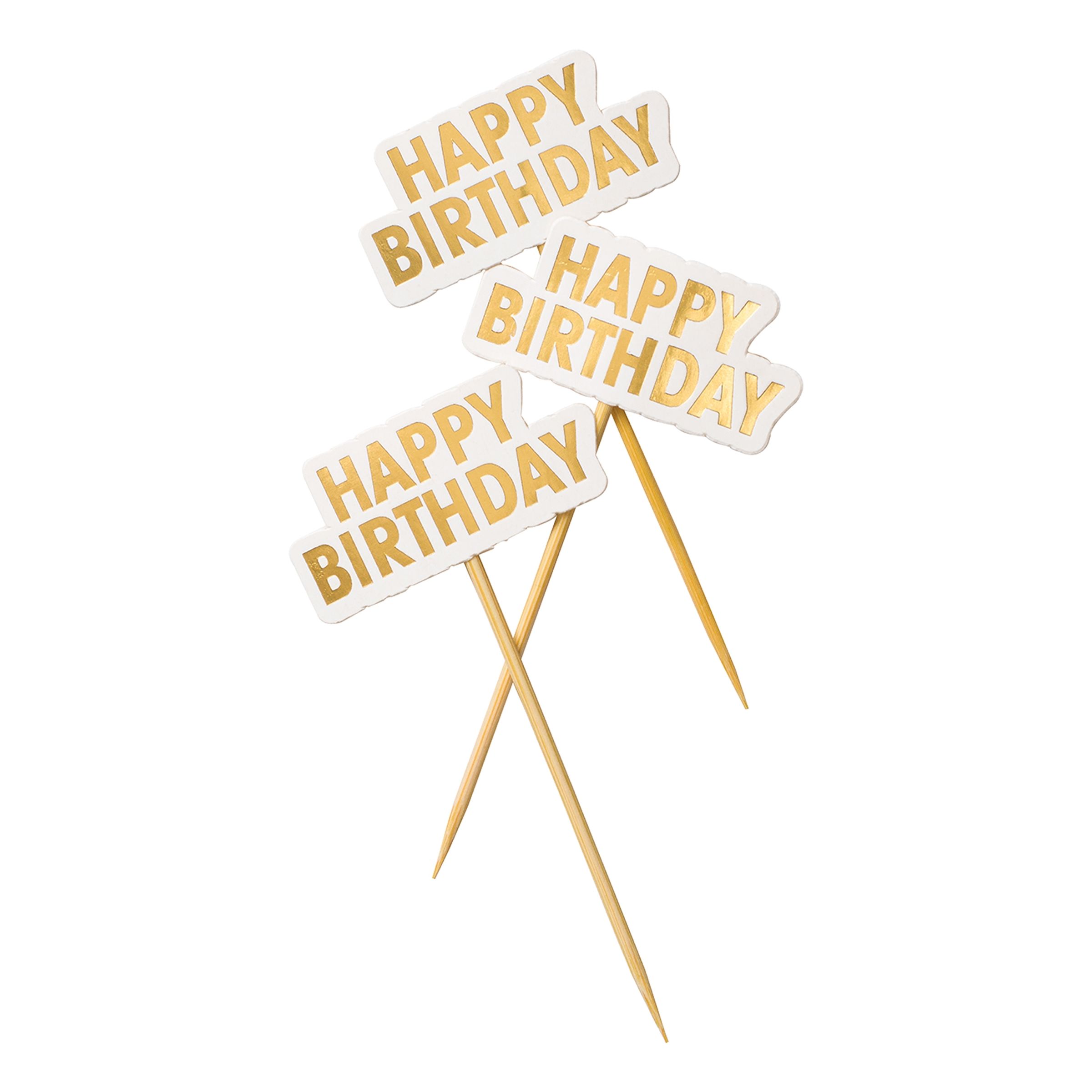 Kagedekoration Happy Birthday Guld - 10-stk