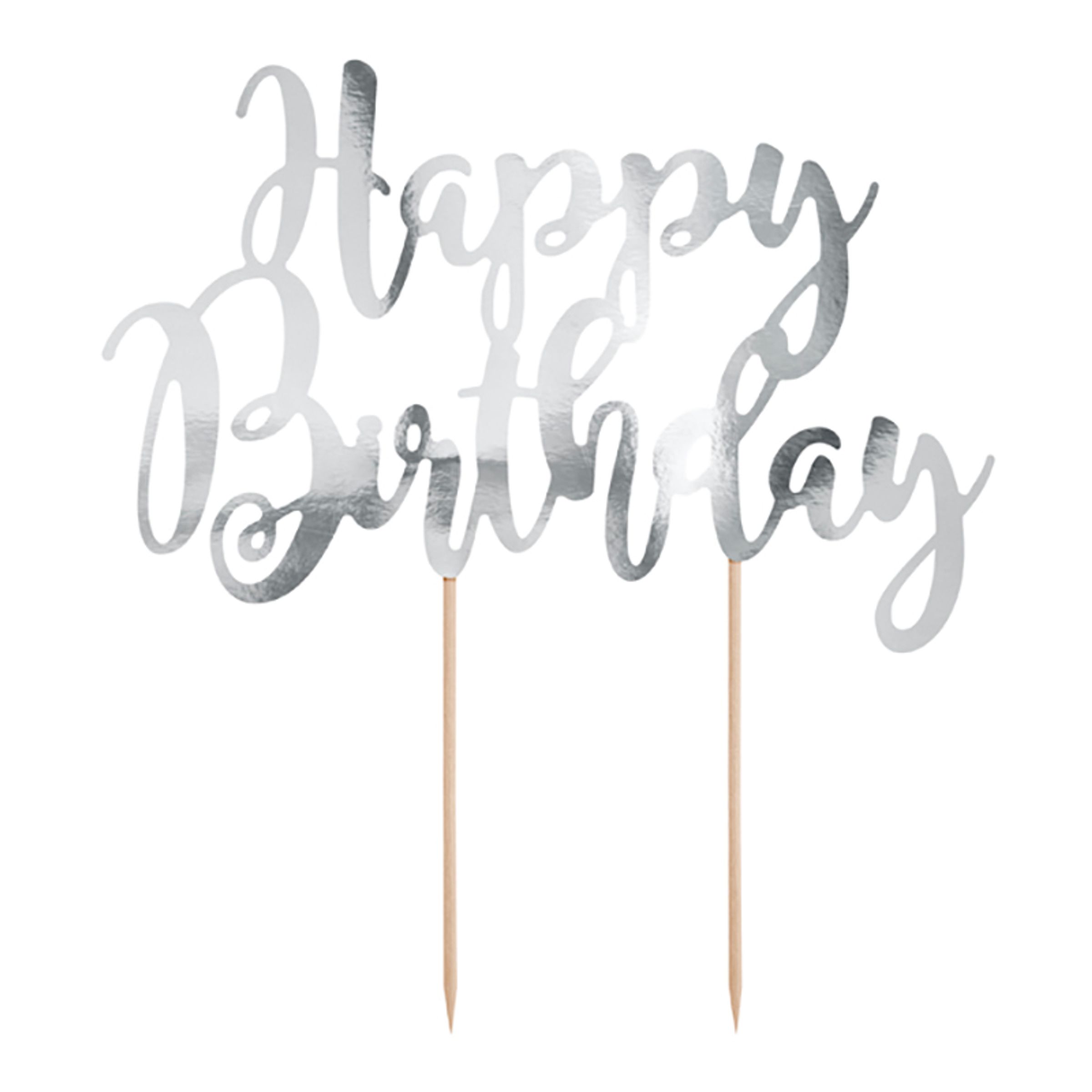 Lagkagedekoration Happy Birthday Sølv