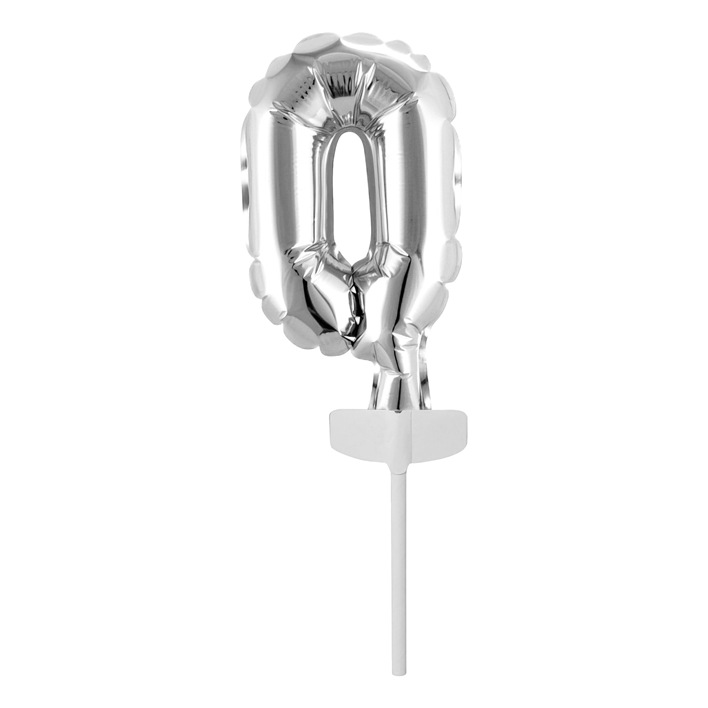 Kagedekoration Talballon Mini Sølv - Tal 0