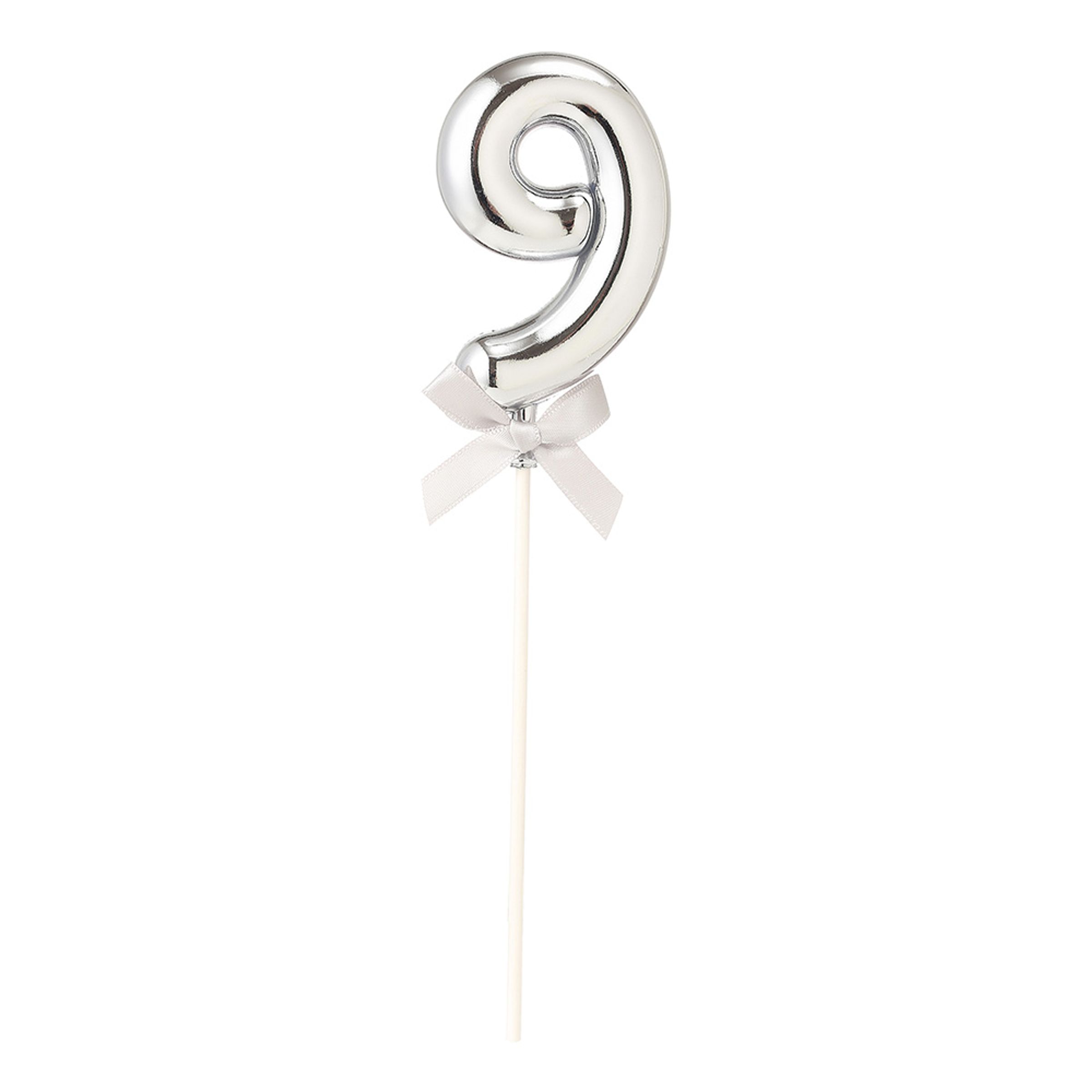 Tårtdekoration Siffra Silver med Rosett - Siffra 9 | Hem - Festartiklar - Festdekoration - Tårtdekorationer | Party Outlet