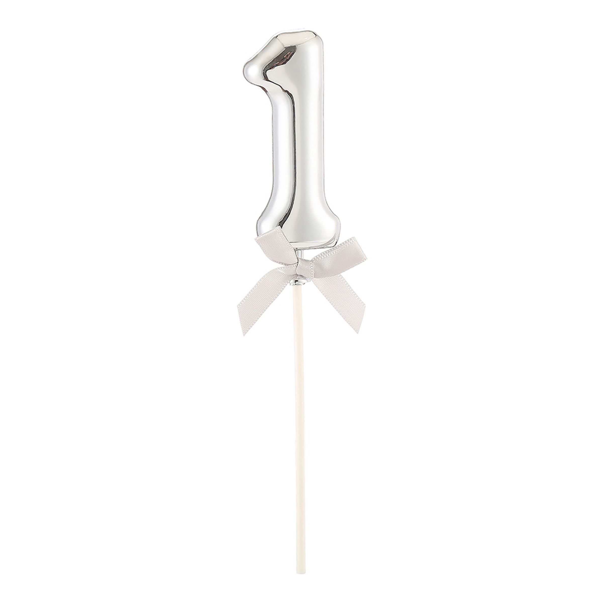 Tårtdekoration Siffra Silver med Rosett - Siffra 1 | Hem - Festartiklar - Festdekoration - Tårtdekorationer | Party Outlet