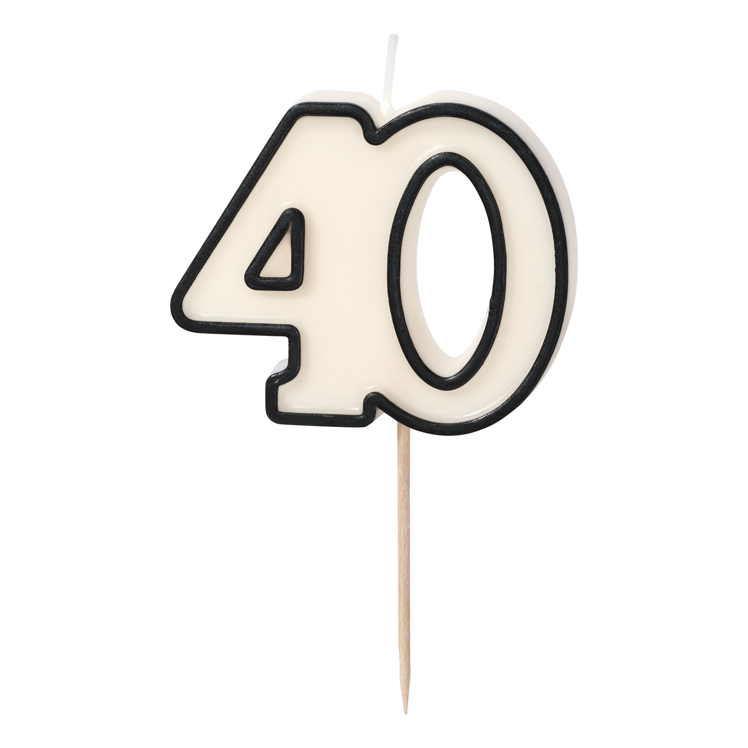 Fødselsdagslys 40 hvid/sort 5,5 cm