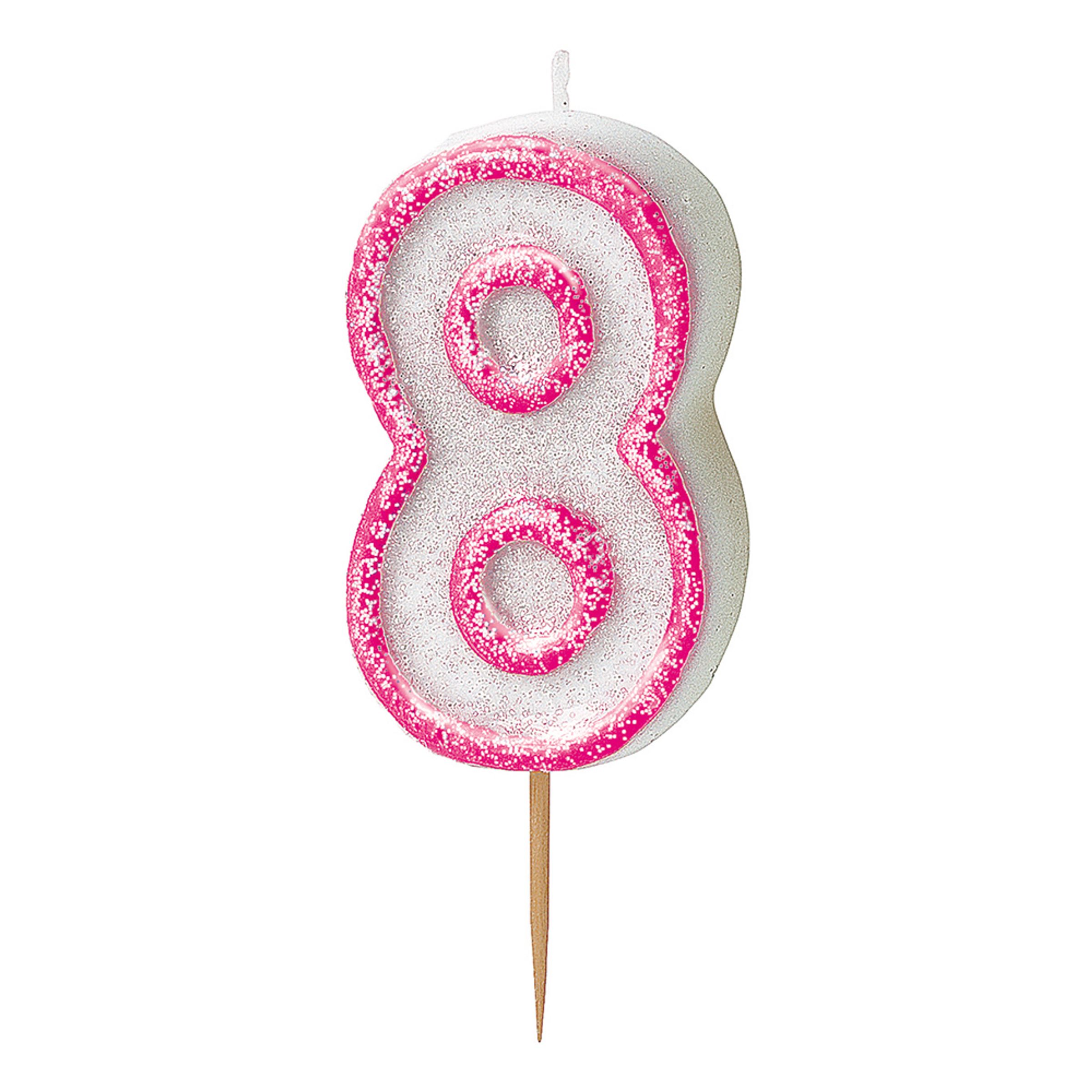 Kagelys Glitter Lyserød - Tallet 8