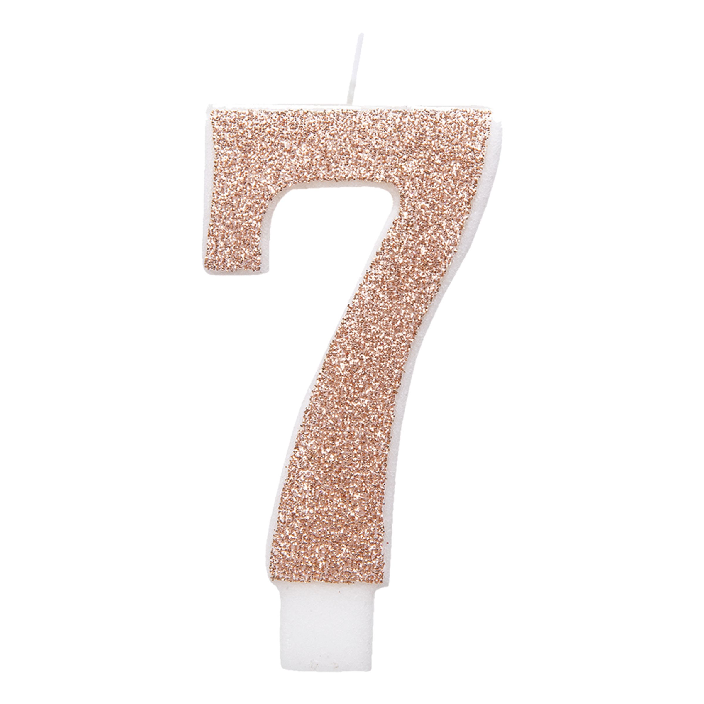 Tårtljus Roséguld/Glitter - Siffra 7 | Hem - Festartiklar - Festdekoration - Tårtdekorationer | Maskeradspecialisten