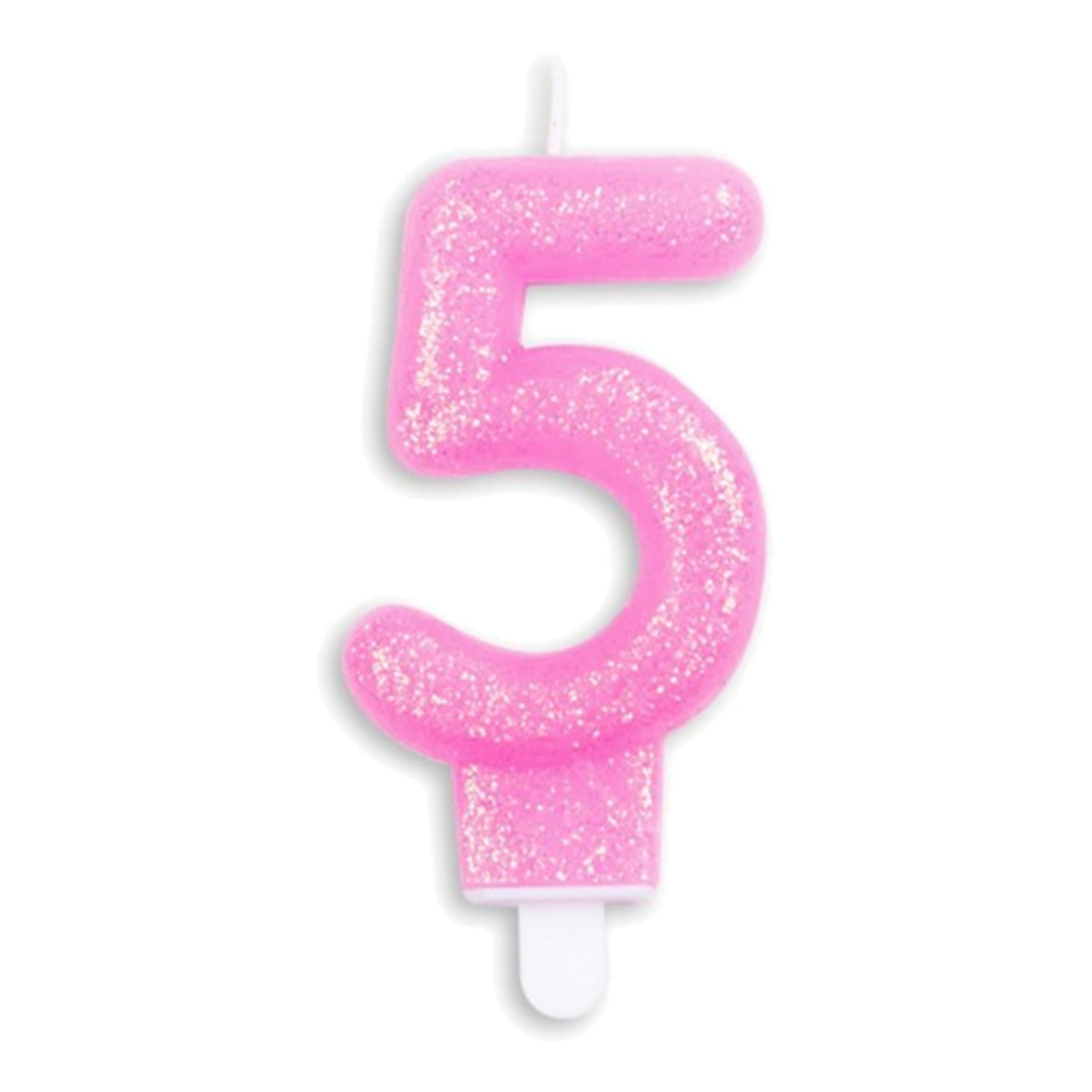 Kagelys Tal Glitter Lyserød - Tallet 5
