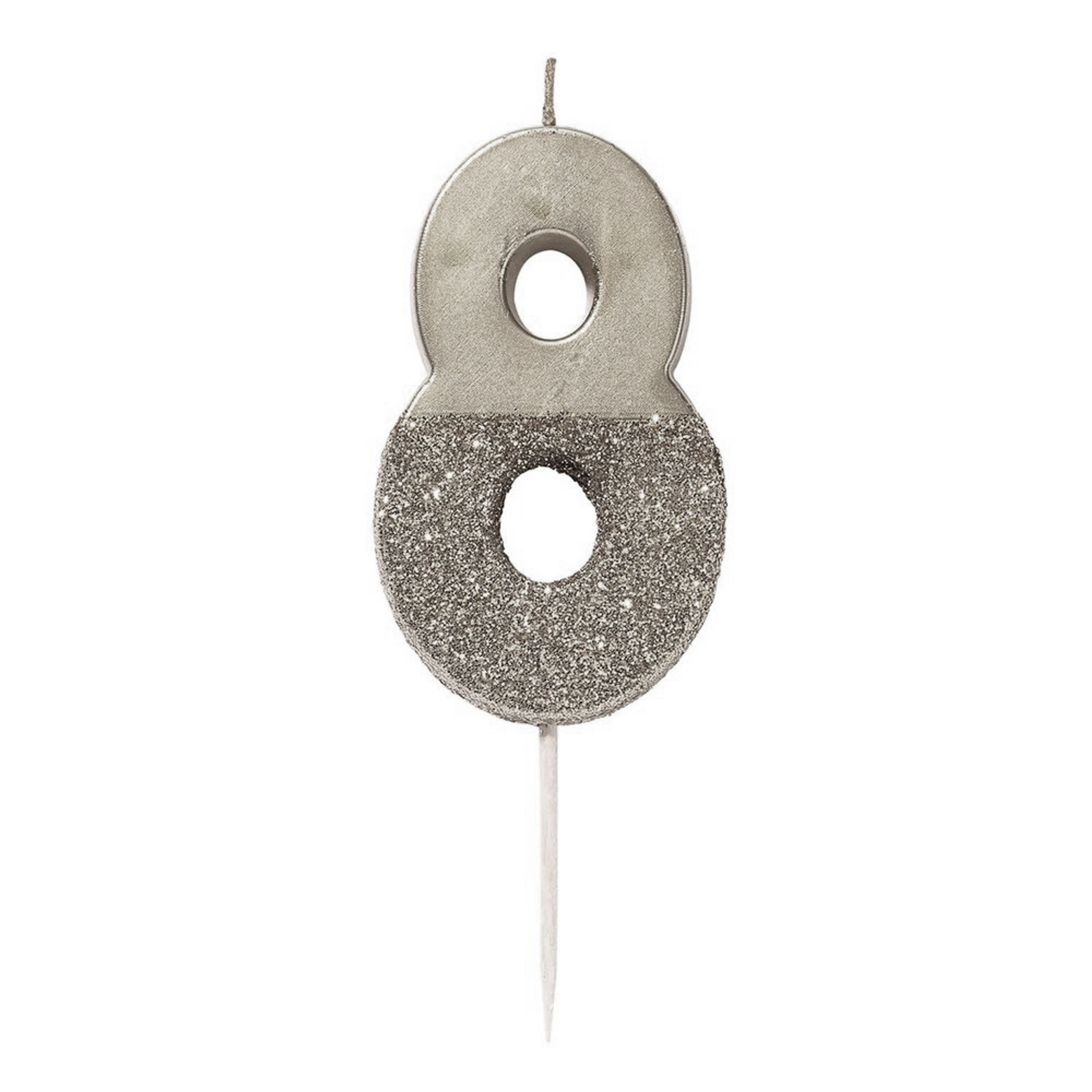 Tårtljus Siffra Silver/Glitter - Siffra 8 | Hem - Teman - Färger - Silver | Pryloteket