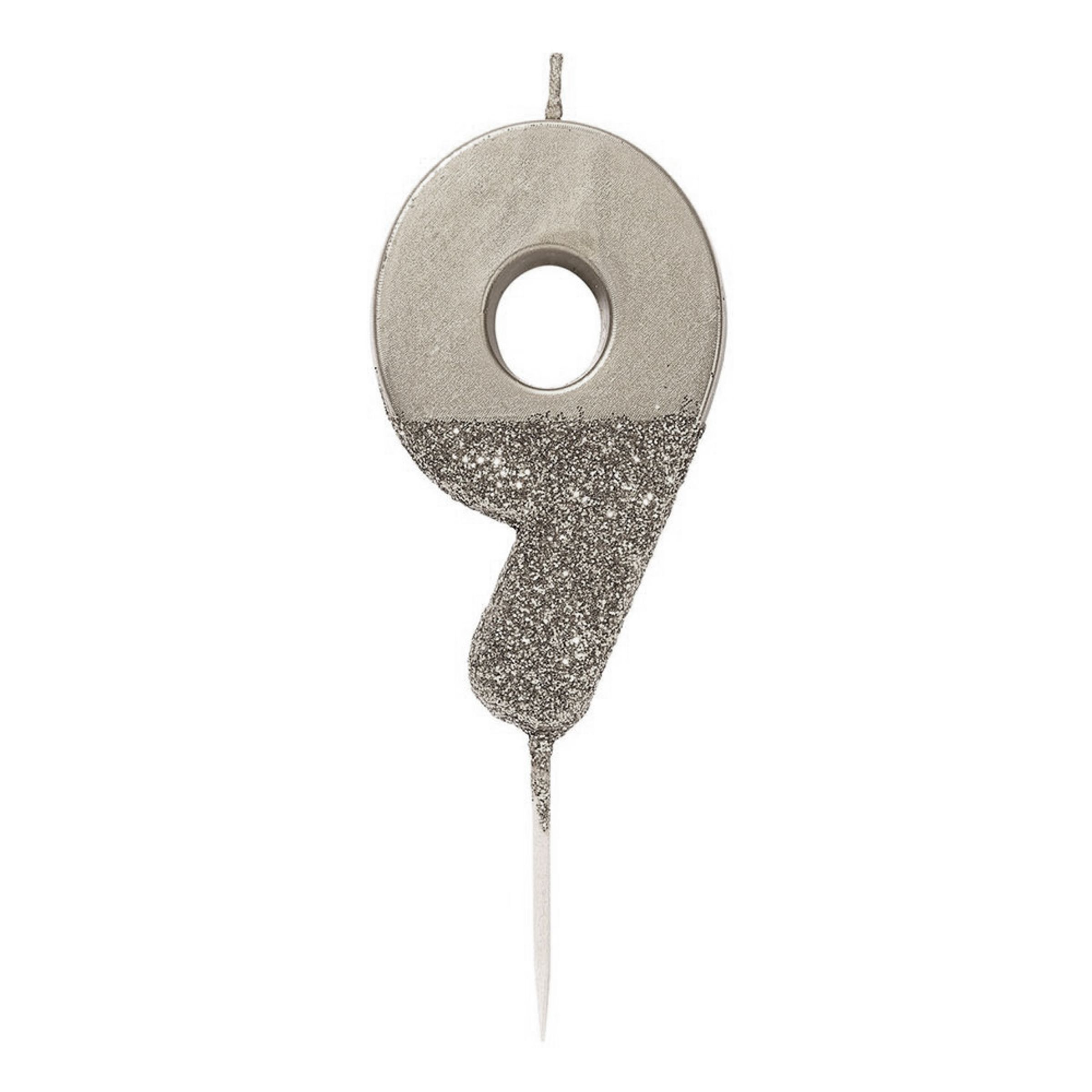 Tårtljus Siffra Silver/Glitter - Siffra 9 | Hem - Teman - Färger - Silver | Party Outlet