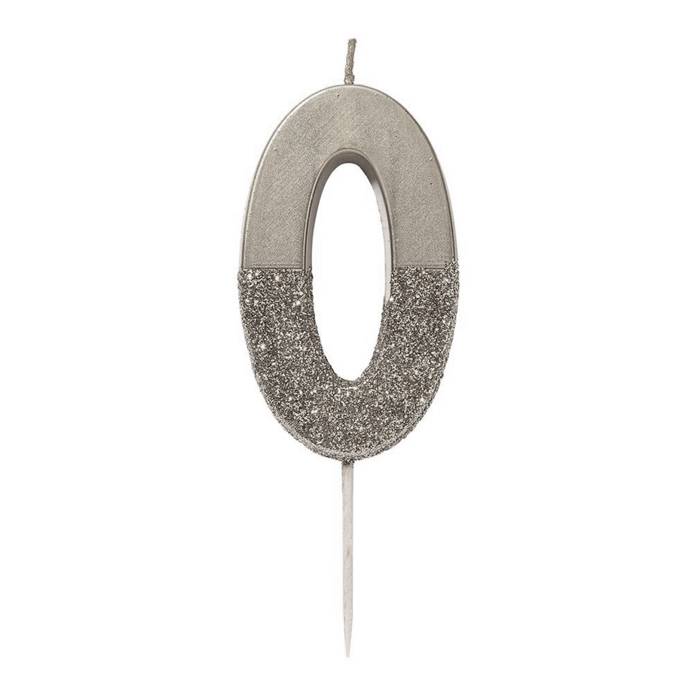 Tårtljus Siffra Silver/Glitter - Siffra 0 | Hem - Teman - Färger - Silver | Party Outlet
