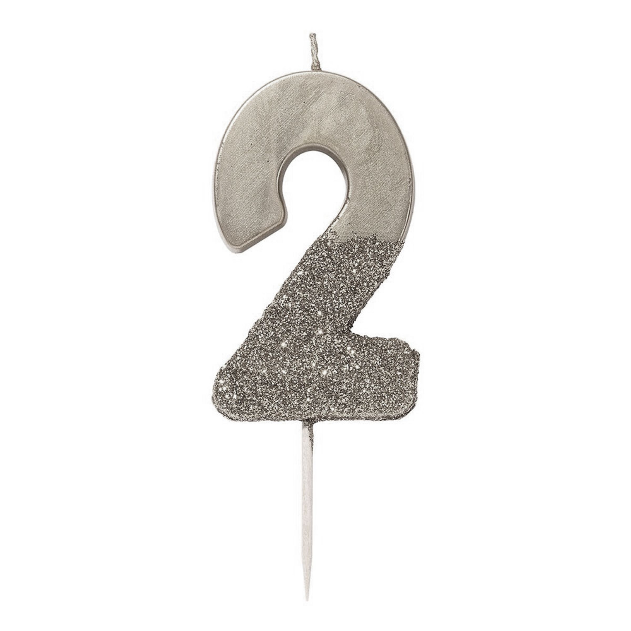 Tårtljus Siffra Silver/Glitter - Siffra 2 | Hem - Teman - Färger - Silver | Party Outlet