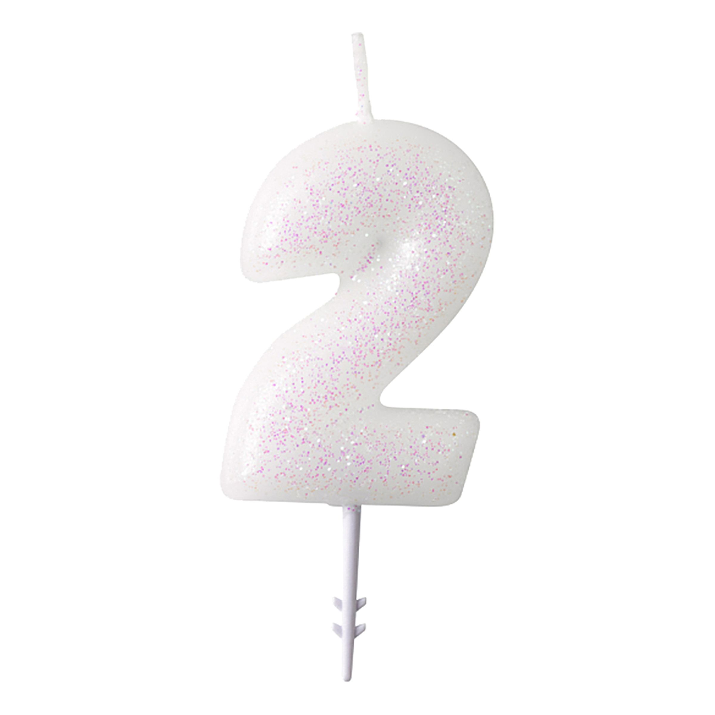 Kagelys Hvide Tal Lyserødt Glitter - Tal 2