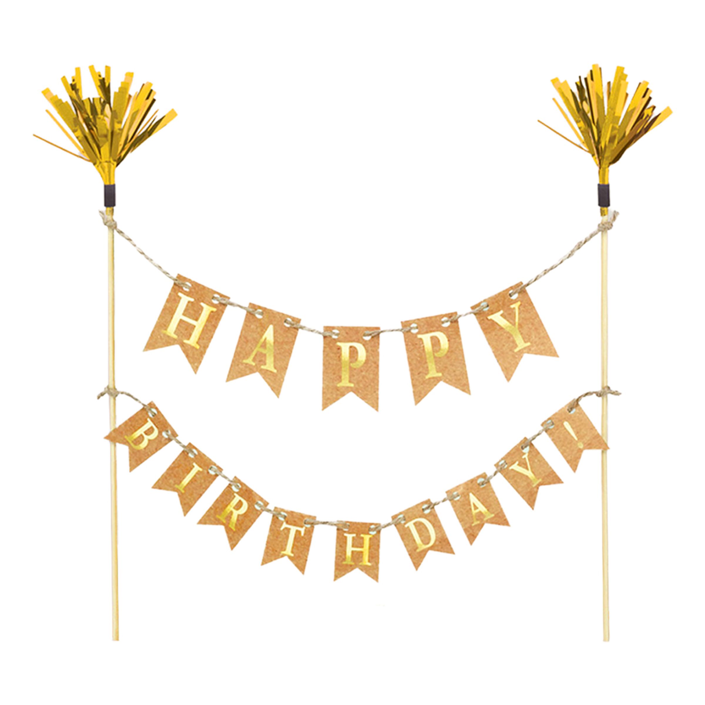 Kagevimpel Happy Birthday Guld