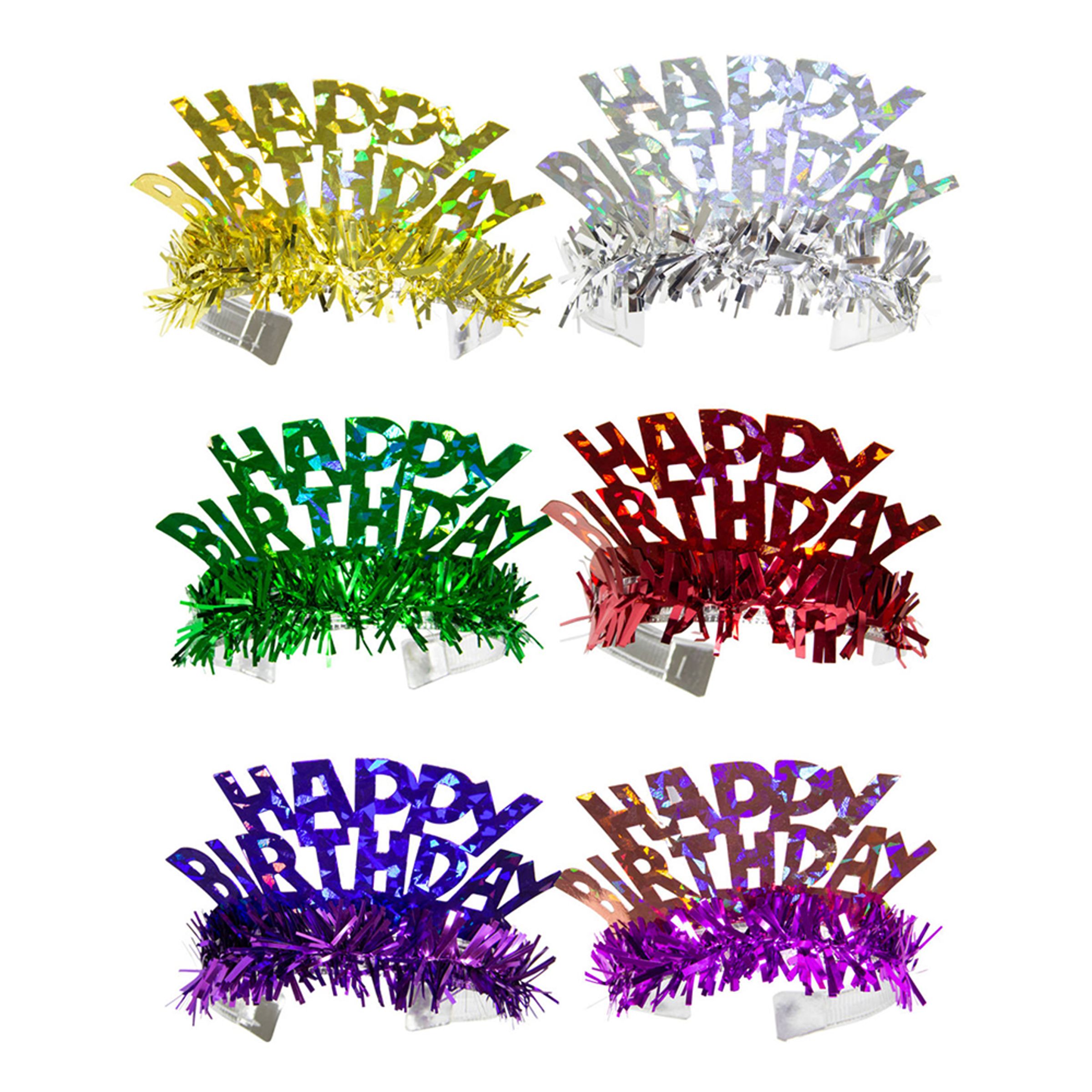 Tiara Happy Birthday Holografiske Flerfarvede - 6-stk