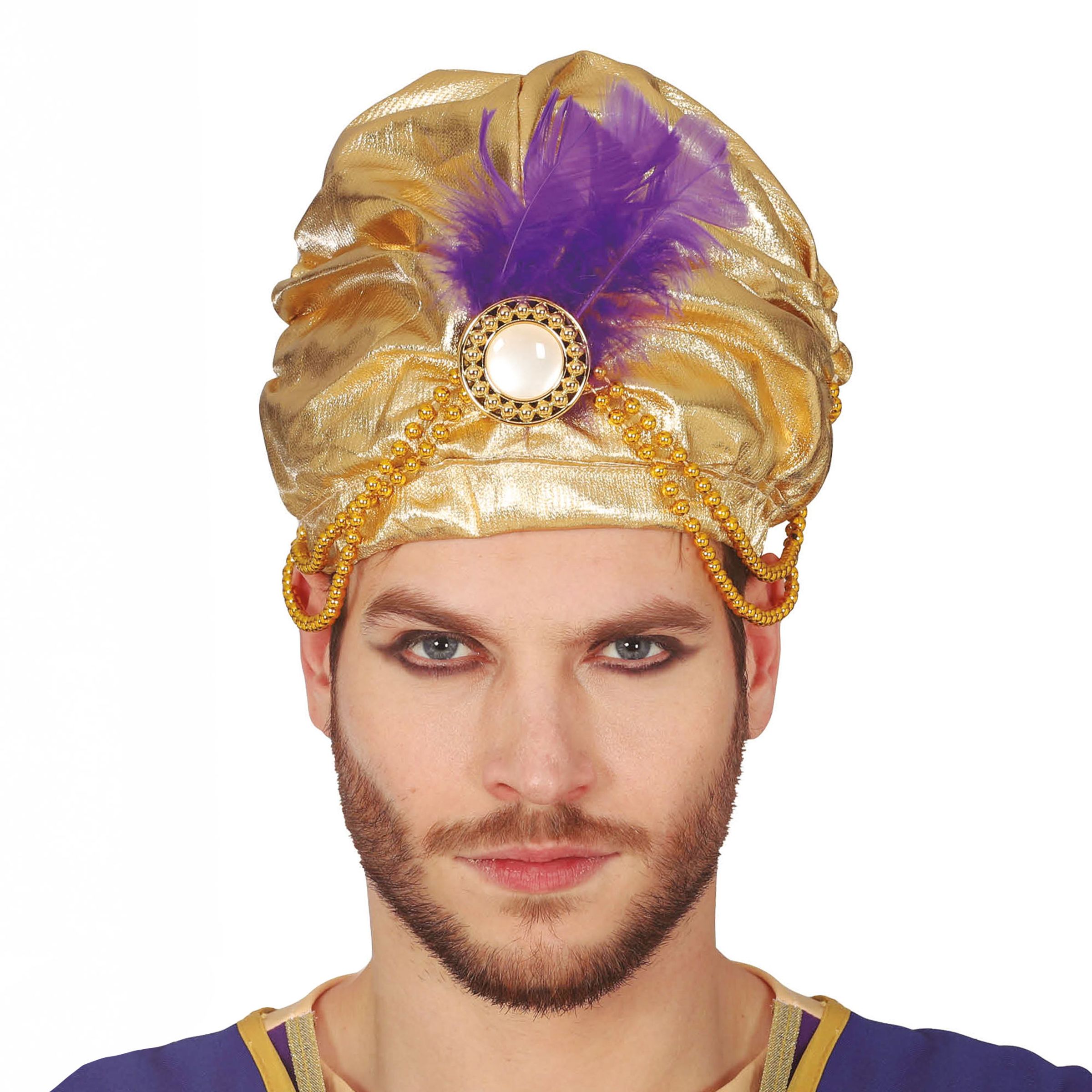 Turban Guld med Fjer - One size