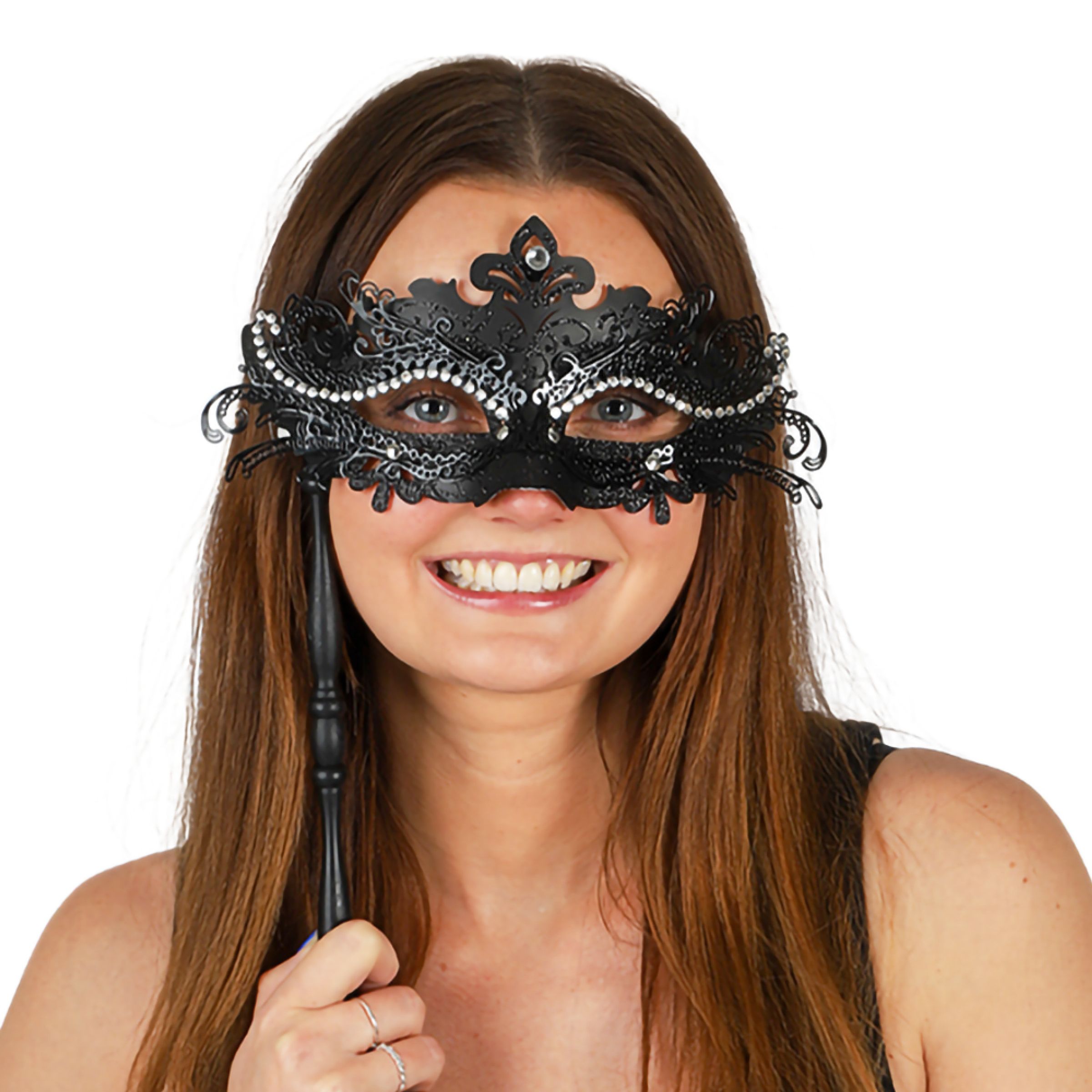 Venetiansk Maske på Pind Sort - One size