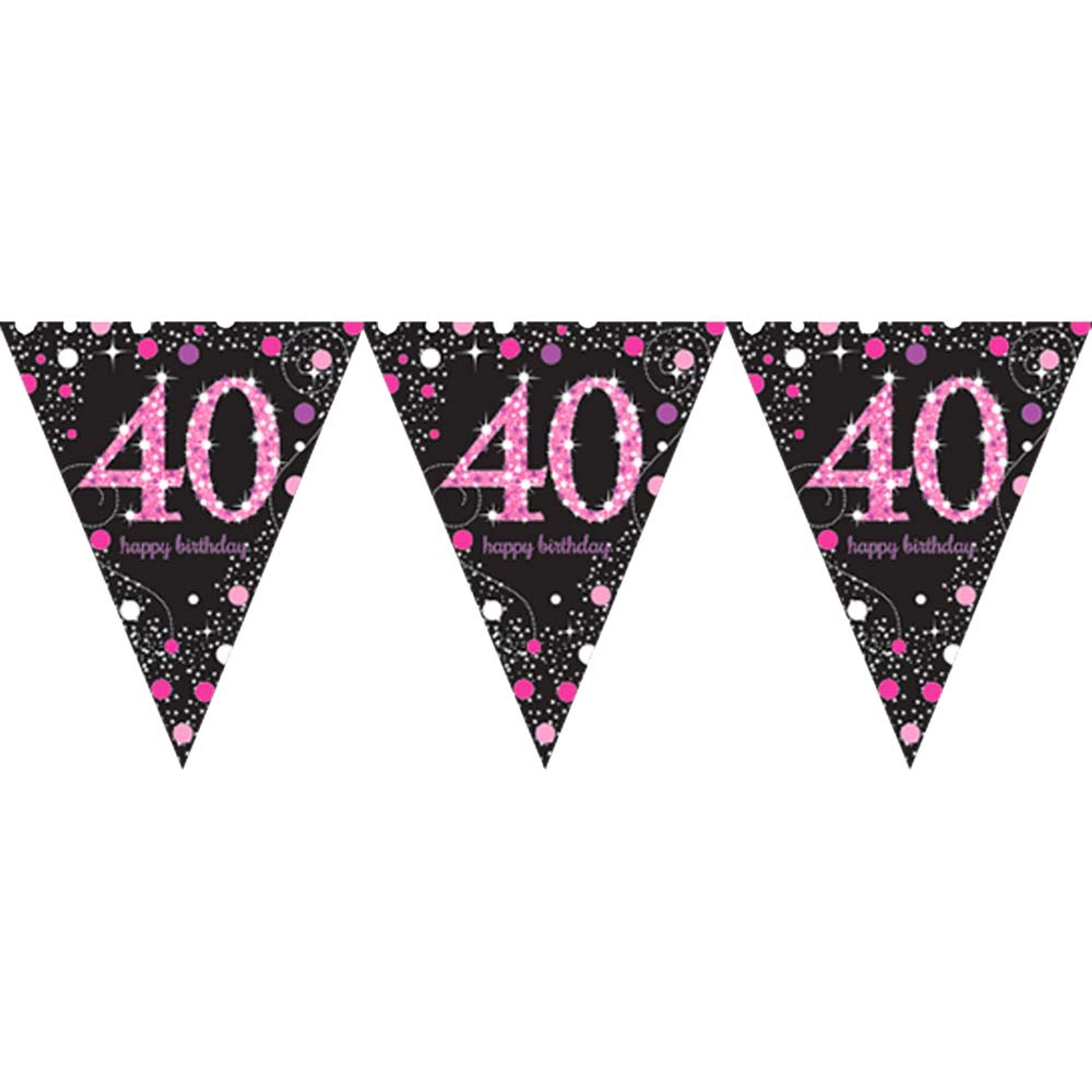 40 års fødselsdag vimpel banner 4 m. - Pink