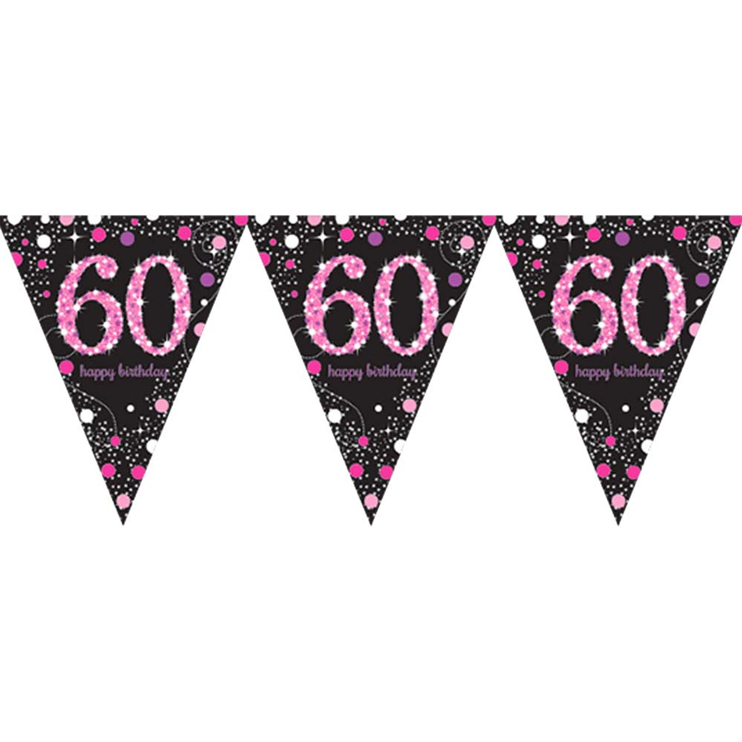 60 års fødselsdag vimpel banner 4 m. - Pink