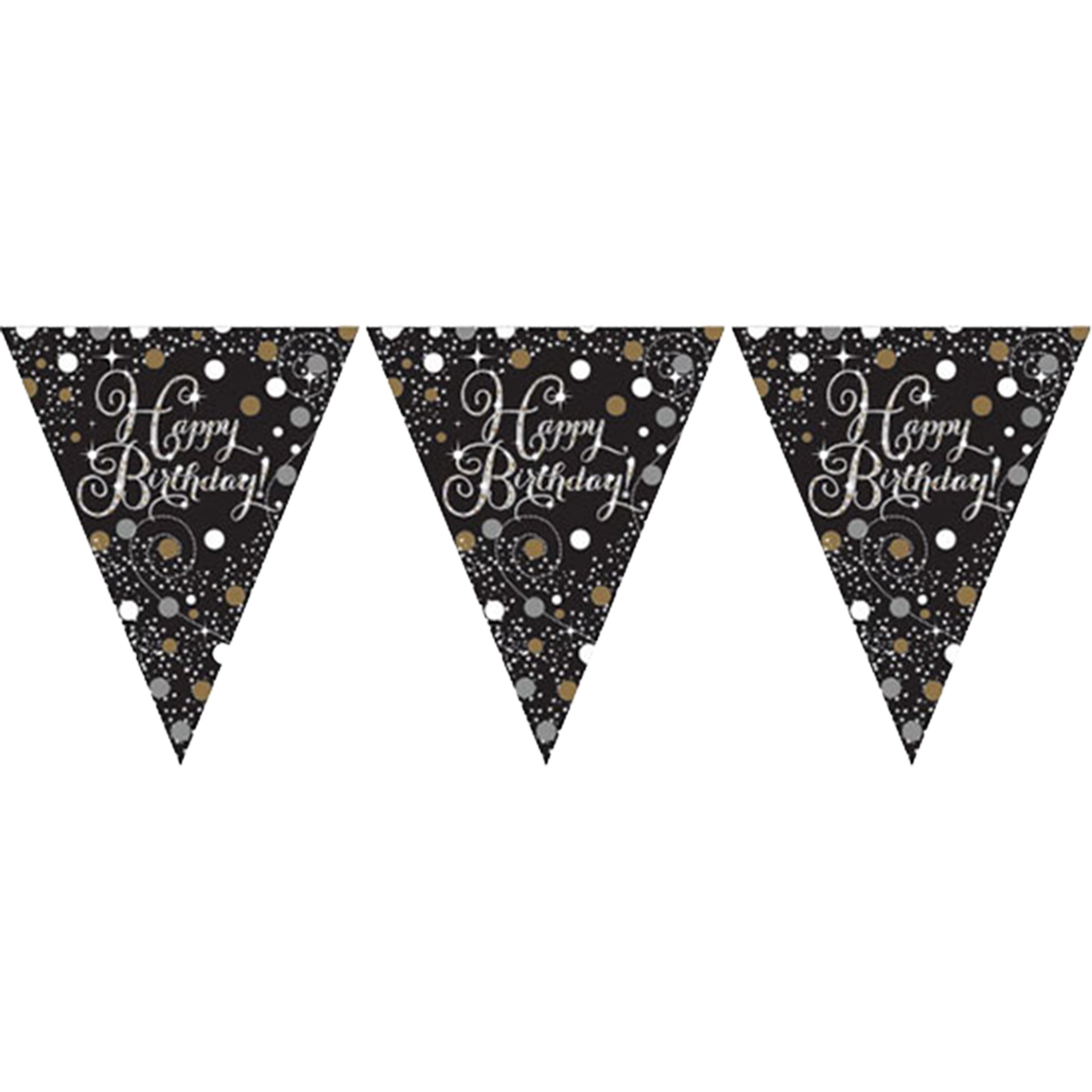 Vimpelguirlande Happy Birthday Guld/Sølv Glitter