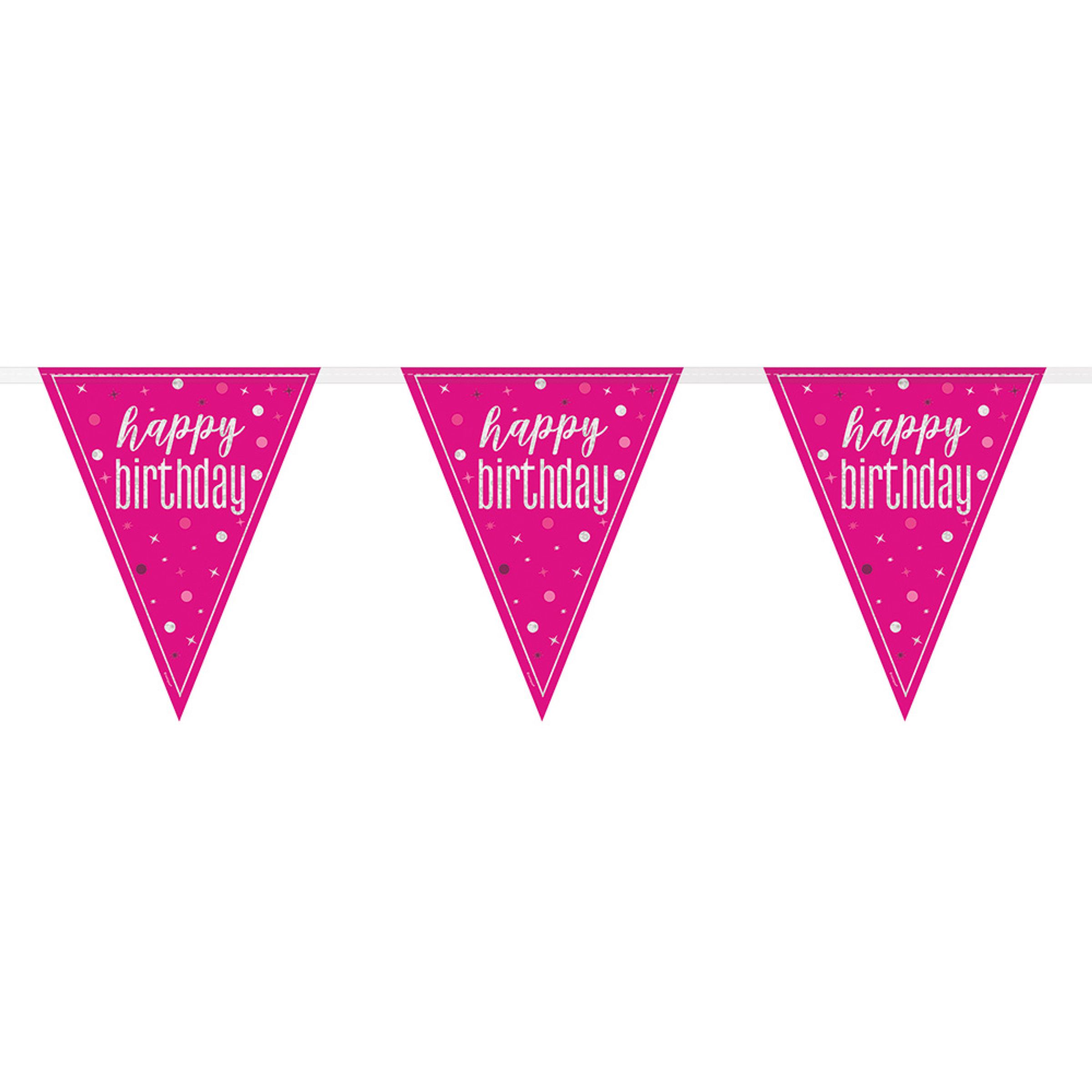 Vimpelguirlande Happy Birthday Lyserød/Sølv
