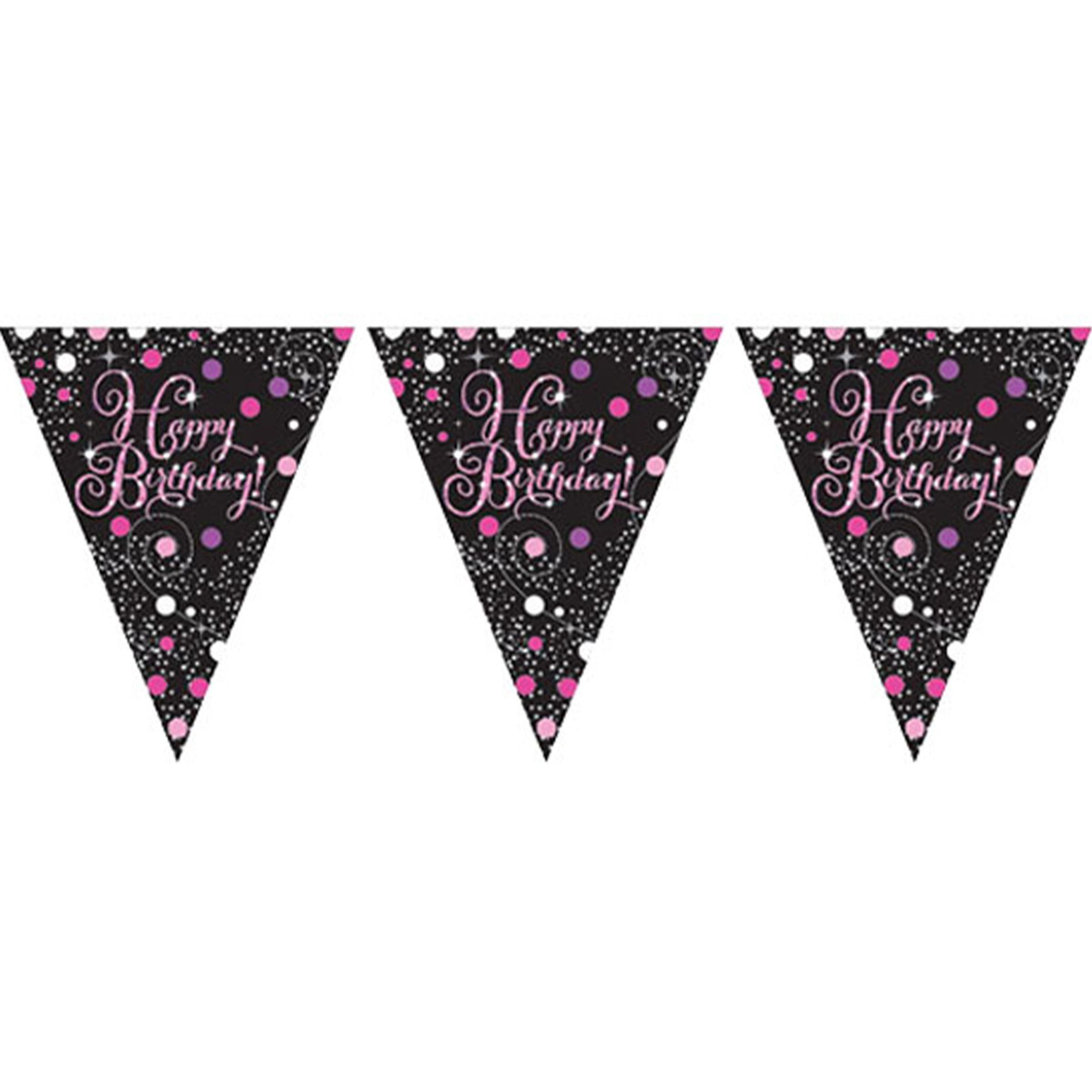 Vimpelguirlande Happy Birthday Sort/Lyserød Glitter