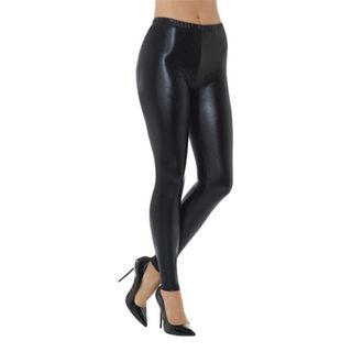 80'er Metallic Disco Leggings Sorte