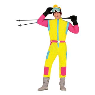 80'er Skioverall Lyserød/Gul Herre Kostume