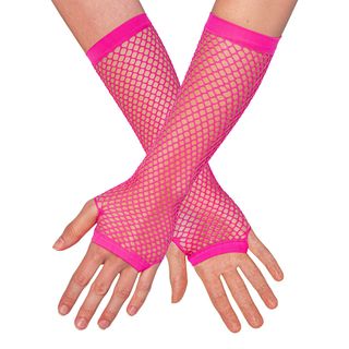 80-talls UV Fingerløse nettinghansker lange neonrosa
