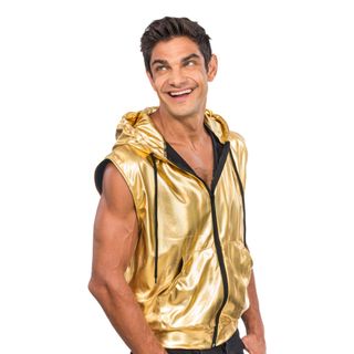 Ærmeløs Hoodie Guld Metallic