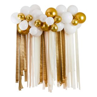 Ballonbue med Streamers Hvid/Guld Metallic