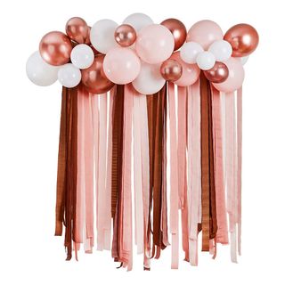 Ballonbue med Streamers Hvid/Roséguld Metallic