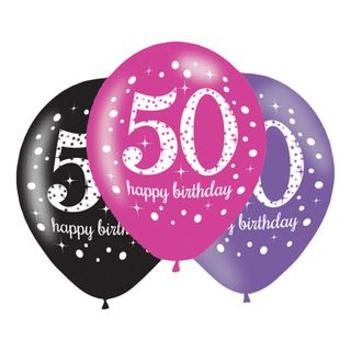 Balloner 50 Lyserød/Sort Happy Birthday