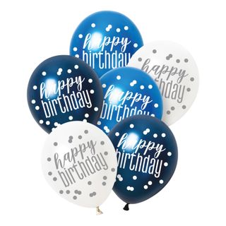 Balloner Happy Birthday Blå/Hvid
