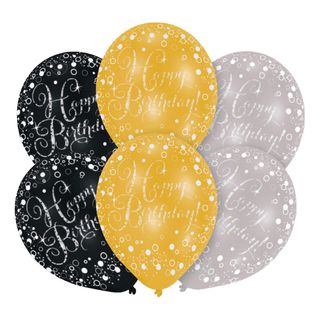 Balloner Happy Birthday Guld/Sølv/Sort