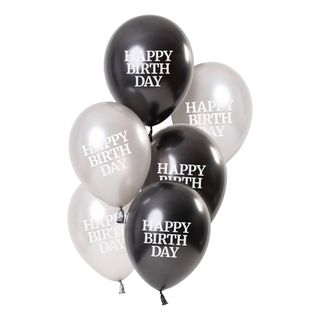 Balloner Hvide/Sorte Happy Birthday