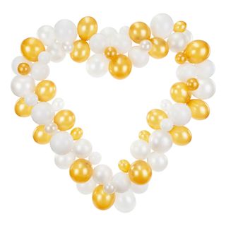 Ballonfigur Guld/Hvid Hjerte Stort