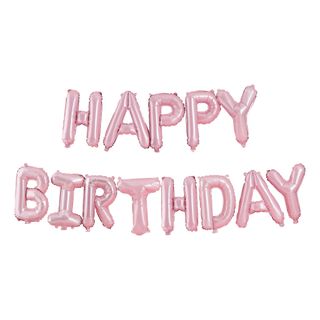 Ilmapalloviirinauha Happy Birthday Vaaleanpunainen