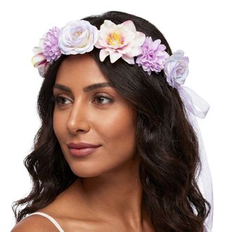 Blomsterkrans Lyserød & Lilla med Bånd