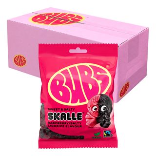 BUBS Raspberry Salty Licorice Skalle Påsar Storpack