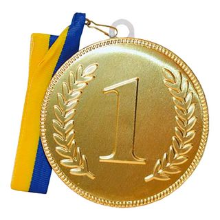 Chokolademedalje nr. 1 med Blåt/Gult Bånd