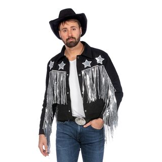 Cowboyjakke med Frynser Svart Herre