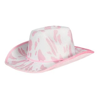 Cowboyhat med komønster lyserød/hvid