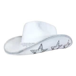 Cowboyhat med strassstjerner Hvid